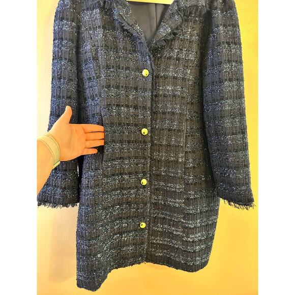 Sail to Sable Womens Navy Tweed Sparkle Gold Button Front Preppy Coat Size XL - Picture 4 of 10